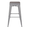 Flash Furniture Kai Commercial Grade 30" High Backless Silver Metal Indoor-Outdoor Barstool w/ Gray Poly Resin Wood Seat, Model# CH-31320-30-SIL-PL2G-GG