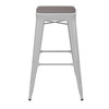 Flash Furniture Kai Commercial Grade 30" High Backless White Metal Indoor-Outdoor Barstool w/ Gray Poly Resin Wood Seat, Model# CH-31320-30-WH-PL2G-GG