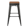 Flash Furniture Kai Commercial Grade 30" High Backless Black Metal Indoor-Outdoor Barstool w/ Teak Poly Resin Wood Seat, Model# CH-31320-30-BK-PL2T-GG