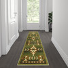 Flash Furniture Lodi Collection Southwestern 2' x 7' Green Area Rug Olefin Rug w/ Jute Backing for Hallway, Entryway, Bedroom, Living Room, Model# OKR-RG1113-27-GN-GG