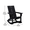 Flash Furniture Finn Modern Commercial Grade All-Weather 2-Slat Poly Resin Wood Rocking Adirondack Chair w/ Rust Resistant Stainless Steel Hardware in Black, Model# JJ-C14709-BK-GG