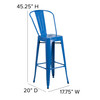 Flash Furniture Kai Commercial Grade 30" High Blue Metal Indoor-Outdoor Bar Height Stool w/ Removable Back & Teal Blue All-Weather Poly Resin Seat, Model# CH-31320-30GB-BL-PL2C-GG