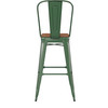 Flash Furniture Kai Commercial Grade 30" High Green Metal Indoor-Outdoor Bar Height Stool w/ Removable Back & Teak All-Weather Poly Resin Seat, Model# CH-31320-30GB-GN-PL2T-GG