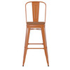 Flash Furniture Kai Commercial Grade 30" High Orange Metal Indoor-Outdoor Bar Height Stool w/ Removable Back & Teak All-Weather Poly Resin Seat, Model# CH-31320-30GB-OR-PL2T-GG