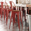 Flash Furniture Kai Commercial Grade 30" High Red Metal Indoor-Outdoor Bar Height Stool w/ Removable Back & Teak All-Weather Poly Resin Seat, Model# CH-31320-30GB-RED-PL2T-GG