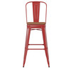 Flash Furniture Kai Commercial Grade 30" High Red Metal Indoor-Outdoor Bar Height Stool w/ Removable Back & Teak All-Weather Poly Resin Seat, Model# CH-31320-30GB-RED-PL2T-GG