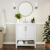 Flash Furniture Vega 30 Inch Bathroom Vanity w/ Sink Combo, Storage Cabinet w/ Soft Close Doors & Open Shelf, Carrara Marble Finish Countertop, White/White, Model# FS-VEGA30-WH-GG