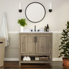 Flash Furniture Vega 36 Inch Bathroom Vanity w/ Sink Combo, Storage Cabinet w/ Soft Close Doors & Open Shelf, Carrara Marble Finish Countertop, Brown/White, Model# FS-VEGA36-BR-GG