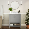 Flash Furniture Vega 30 Inch Bathroom Vanity w/ Sink Combo, Storage Cabinet w/ Soft Close Doors & Open Shelf, Carrara Marble Finish Countertop, Gray/White, Model# FS-VEGA30-GY-GG