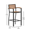 Flash Furniture Lark Commercial Grade Bar Height Stool w/ Arms, All-Weather Outdoor Bar Stool w/ Faux Wood Poly Resin Slats & Aluminum Frame, Teak, Model# XU-DG-HW6036B-ARM-GG