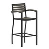 Flash Furniture Lark Commercial Grade Bar Height Stool w/ Arms, All-Weather Outdoor Bar Stool w/ Faux Wood Poly Resin Slats & Aluminum Frame, Gray Wash, Model# XU-DG-HW6036B-ARM-GY-GG