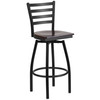 Flash Furniture HERCULES Series Black Ladder Back Swivel Metal Barstool Walnut Wood Seat, Model# XU-6F8B-LADSWVL-WALW-GG