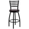 Flash Furniture HERCULES Series Black Ladder Back Swivel Metal Barstool Walnut Wood Seat, Model# XU-6F8B-LADSWVL-WALW-GG