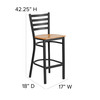 Flash Furniture HERCULES Series Black Ladder Back Metal Restaurant Barstool Natural Wood Seat, Model# XU-DG697BLAD-BAR-NATW-GG