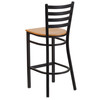 Flash Furniture HERCULES Series Black Ladder Back Metal Restaurant Barstool Natural Wood Seat, Model# XU-DG697BLAD-BAR-NATW-GG