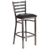 Flash Furniture HERCULES Series Clear Coated Ladder Back Metal Restaurant Barstool Black Vinyl Seat, Model# XU-DG697BLAD-CLR-BAR-BLKV-GG