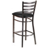 Flash Furniture HERCULES Series Clear Coated Ladder Back Metal Restaurant Barstool Black Vinyl Seat, Model# XU-DG697BLAD-CLR-BAR-BLKV-GG