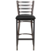 Flash Furniture HERCULES Series Clear Coated Ladder Back Metal Restaurant Barstool Black Vinyl Seat, Model# XU-DG697BLAD-CLR-BAR-BLKV-GG