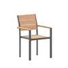 Flash Furniture Finch Commercial Grade Patio Chair w/ Arms, Stackable Side Chair w/ Faux Teak Poly Slats & Metal Frame, Natural/Gray, Model# SB-CA108-WA-NAT-GG