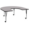 Flash Furniture Wren Mobile 60''W x 66''L Horseshoe Grey Thermal Laminate Activity Table Height Adjustable Short Legs, Model# XU-A6066-HRSE-GY-T-P-CAS-GG