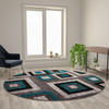 Flash Furniture Gideon Collection Geometric 8' x 8' Turquoise, Grey, & White Round Olefin Area Rug w/ Cotton Backing, Living Room, Bedroom, Model# OK-HCF-7146ATUR-8R-TUR-GG