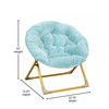 Flash Furniture Gwen 23" Kids Cozy Mini Folding Saucer Chair, Faux Fur Moon Chair for Toddlers & Bedroom, Dusty Aqua/Soft Gold, Model# FV-FMC-030-DTAQ-SGD-GG