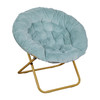 Flash Furniture Gwen 38" Oversize Portable Faux Fur Folding Saucer Moon Chair for Dorm & Bedroom, Dusty Aqua Faux Fur/Soft Gold Frame, Model# FV-FMC-025-DTAQ-SGD-GG