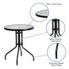 Flash Furniture Brazos 3 Piece Outdoor Patio Dining Set 23.75" Round Tempered Glass Patio Table, 2 Black Flex Comfort Stack Chairs, Model# TLH-0701303C-GG