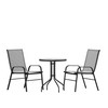 Flash Furniture Brazos 3 Piece Outdoor Patio Dining Set 23.75" Round Tempered Glass Patio Table, 2 Gray Flex Comfort Stack Chairs, Model# TLH-0701303C-GY-GG