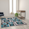 Flash Furniture Gideon Collection Geometric 5' x 7' Turquoise, Grey, & White Olefin Area Rug w/ Cotton Backing, Living Room, Bedroom, Model# OK-HCF-7146ATUR-57-TUR-GG