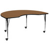 Flash Furniture Wren Mobile 48''W x 96''L Kidney Oak Thermal Laminate Activity Table Standard Height Adjustable Legs, Model# XU-A4896-KIDNY-OAK-T-A-CAS-GG