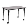 Flash Furniture Wren Mobile 24''W x 48''L Rectangular Grey Thermal Laminate Activity Table Standard Height Adjustable Legs, Model# XU-A2448-REC-GY-T-A-CAS-GG