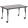 Flash Furniture Wren Mobile 24''W x 48''L Rectangular Grey Thermal Laminate Activity Table Height Adjustable Short Legs, Model# XU-A2448-REC-GY-T-P-CAS-GG