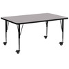 Flash Furniture Wren Mobile 30''W x 72''L Rectangular Grey Thermal Laminate Activity Table Height Adjustable Short Legs, Model# XU-A3072-REC-GY-T-P-CAS-GG