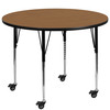 Flash Furniture Wren Mobile 42'' Round Oak Thermal Laminate Activity Table Standard Height Adjustable Legs, Model# XU-A42-RND-OAK-T-A-CAS-GG