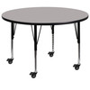 Flash Furniture Wren Mobile 42'' Round Grey HP Laminate Activity Table Height Adjustable Short Legs, Model# XU-A42-RND-GY-H-P-CAS-GG