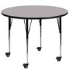 Flash Furniture Wren Mobile 60'' Round Grey Thermal Laminate Activity Table Standard Height Adjustable Legs, Model# XU-A60-RND-GY-T-A-CAS-GG