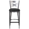 Flash Furniture HERCULES Series Clear Coated ''X'' Back Metal Restaurant Barstool Black Vinyl Seat, Model# XU-6F8B-CLR-BAR-BLKV-GG