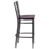 Flash Furniture HERCULES Series Clear Coated ''X'' Back Metal Restaurant Barstool Mahogany Wood Seat, Model# XU-6F8B-CLR-BAR-MAHW-GG