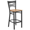 Flash Furniture HERCULES Series Black ''X'' Back Metal Restaurant Barstool Natural Wood Seat, Model# XU-6F8BXBK-BAR-NATW-GG