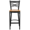 Flash Furniture HERCULES Series Black ''X'' Back Metal Restaurant Barstool Natural Wood Seat, Model# XU-6F8BXBK-BAR-NATW-GG