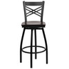 Flash Furniture HERCULES Series Black ''X'' Back Swivel Metal Barstool Walnut Wood Seat, Model# XU-6F8B-XSWVL-WALW-GG