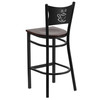 Flash Furniture HERCULES Series Black Coffee Back Metal Restaurant Barstool Walnut Wood Seat, Model# XU-DG-60114-COF-BAR-WALW-GG