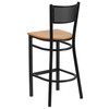 Flash Furniture HERCULES Series Black Grid Back Metal Restaurant Barstool Natural Wood Seat, Model# XU-DG-60116-GRD-BAR-NATW-GG