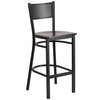 Flash Furniture HERCULES Series Black Grid Back Metal Restaurant Barstool Walnut Wood Seat, Model# XU-DG-60116-GRD-BAR-WALW-GG