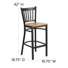 Flash Furniture HERCULES Series Black Vertical Back Metal Restaurant Barstool Natural Wood Seat, Model# XU-DG-6R6B-VRT-BAR-NATW-GG