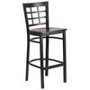 Flash Furniture HERCULES Series Black Window Back Metal Restaurant Barstool Walnut Wood Seat, Model# XU-DG6R7BWIN-BAR-WALW-GG