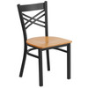 Flash Furniture HERCULES Series Black ''X'' Back Metal Restaurant Chair Natural Wood Seat, Model# XU-6FOBXBK-NATW-GG
