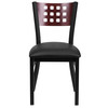 Flash Furniture HERCULES Series Black Cutout Back Metal Restaurant Chair Mahogany Wood Back, Black Vinyl Seat, Model# XU-DG-60117-MAH-BLKV-GG