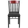 Flash Furniture Eclipse Series Vertical Back Black Metal & Mahogany Wood Restaurant Chair w/ Black Vinyl Seat, Model# XU-DG-60618-MAH-BLKV-GG